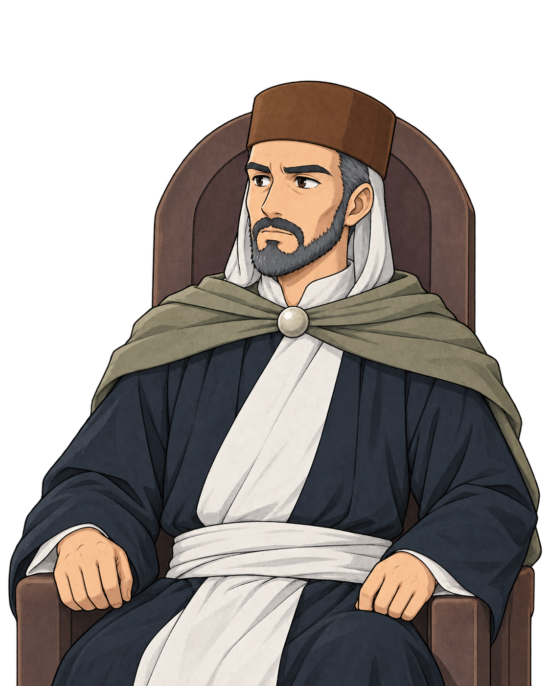 Ghassan, le grand maître, assis dans un fauteuil